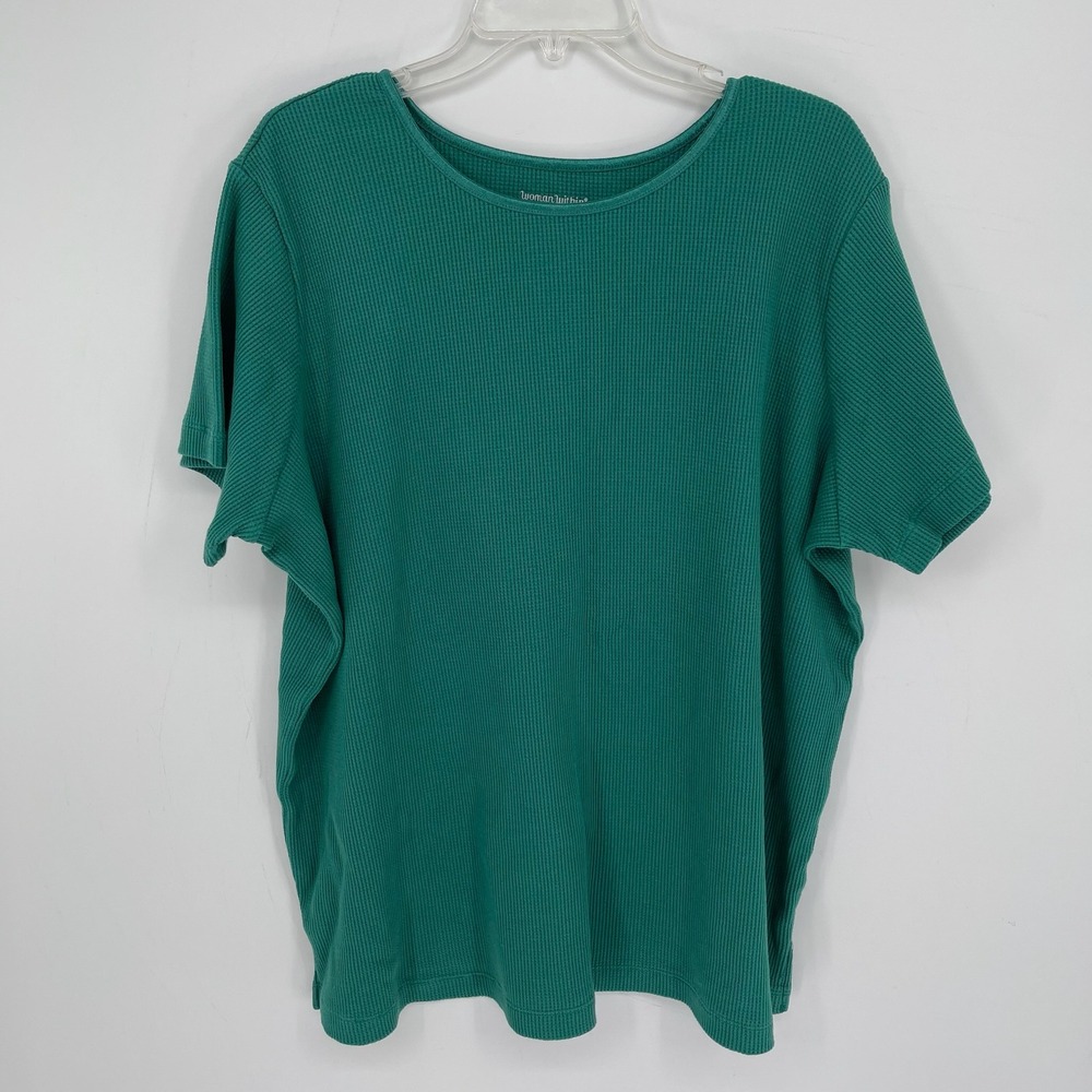 Woman Within Women's Green Waffle Knit Short Sleeve T-Shirt Plus Size 2X 26-28